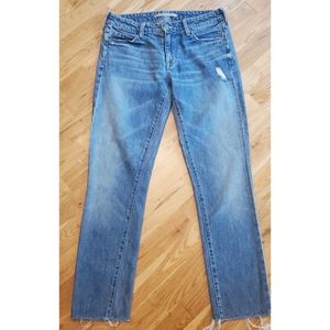 Vince. Slouchy Raw Hem Distessed Straight Ankle Jean Size 27